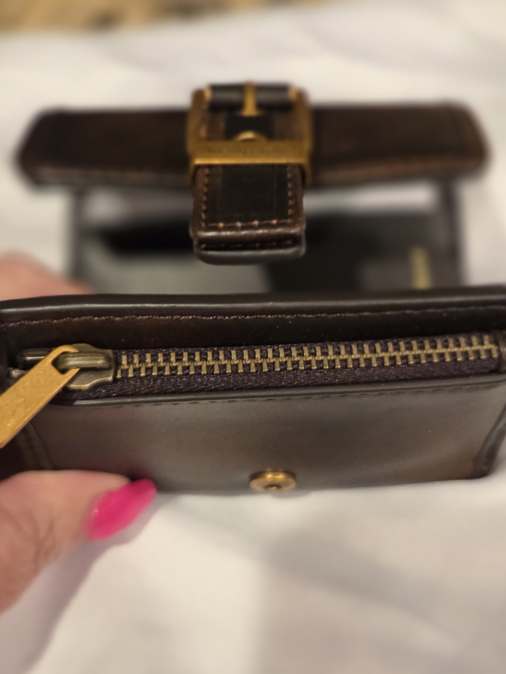 Michael Kors Brown Leather  Compact Wallet with Gold Buckle - Picture 2 of 3